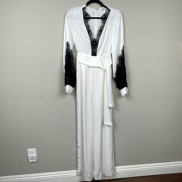 NWT Ramy Brook Helen Long Sleeve Lace Jumpsuit In Ivory Satin Sz 00 - Picture 2 of 14